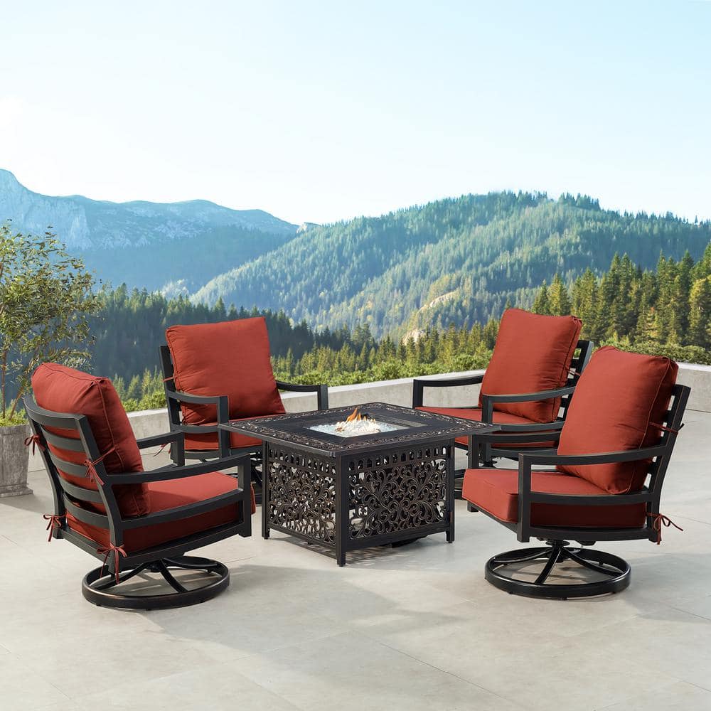 Black 6-Piece Aluminum Patio Fire Pit with 4-Club Chairs Red Cushions price history on PriceWatchPro