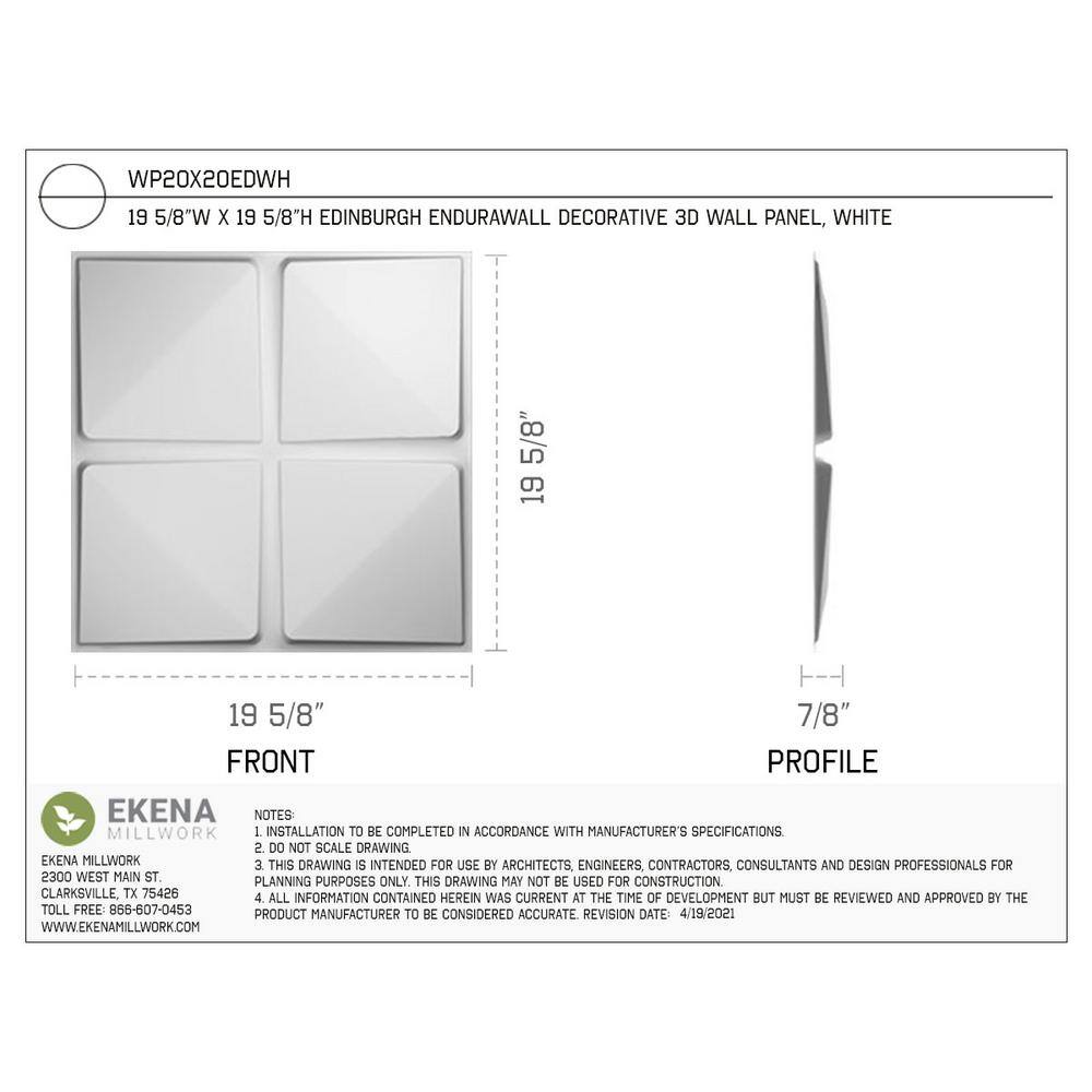 White PVC 3D Decorative Wall Panels 19 5/8" x 19 5/8" (10-Pack)
