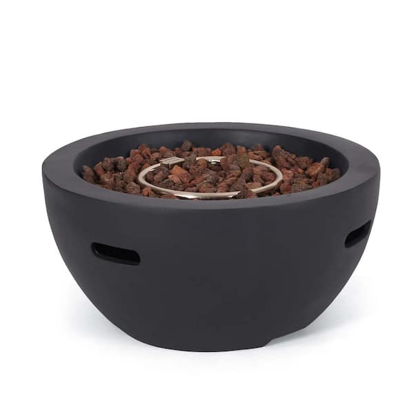 JimsMaison Metal Round Gas Burning Outdoor Fire Pit in Dark Grey 26.7 in. W x 13.2 in. H
