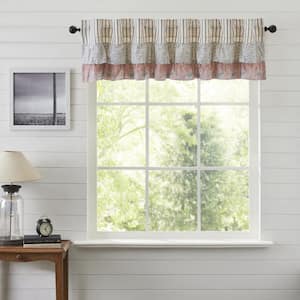 Kaila Ticking Ruffled 72 in. L x 16 in. W Cotton Valance in Navy Creme Dusty Rose