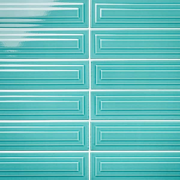 Ivy Hill Tile Colorwave Framed Teal Green 4.43 in. x 17.62 in. Polished Crackled Ceramic Wall Tile (7.08 Sq. Ft./Case)