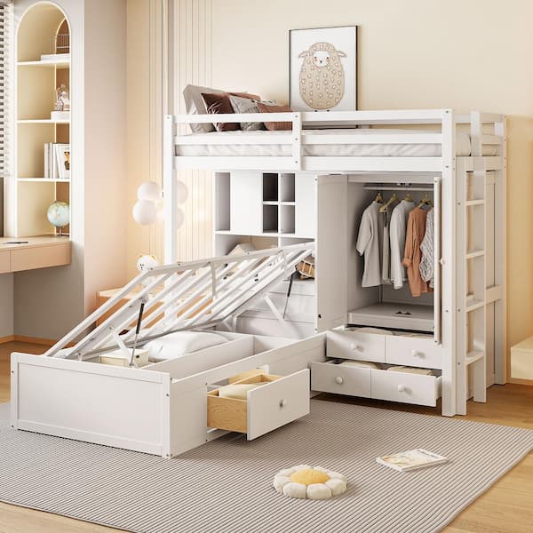 Harper & Bright Designs Multi-functional White Twin over Twin Bunk