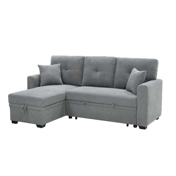 Light Gray Convertible Sofa Bed, L-Shaped Sofa with Pull-Out Bed