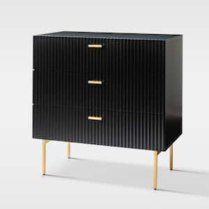 Fabian Black 32 in. Tall 3 Chest of Drawers with Storage and Metal Legs