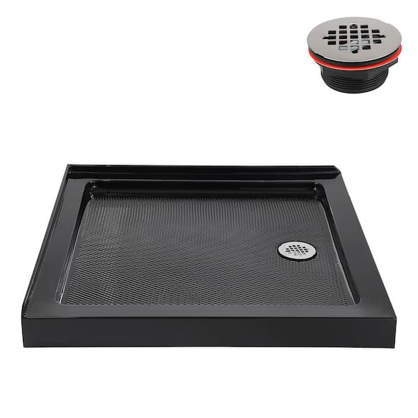 NT-2456-322-BL 32 in. x 32 in. Corner Acrylic Shower Pan Base in Glossy Black with Right Drain, Drain Included