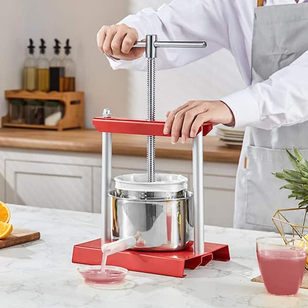 Fruit Wine Press, 0.53 gal./2 l, 2-Stainless Steel Barrels, Manual Juice Maker for Outdoor, Kitchen, and Home