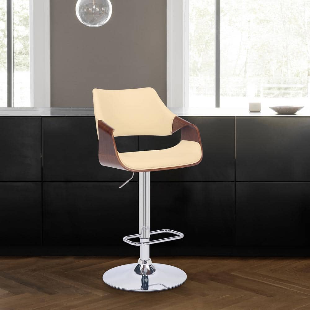 Aspen Adjustable 25-33 in. Cream/Chrome High Back Walnut Wood Swivel Bar St