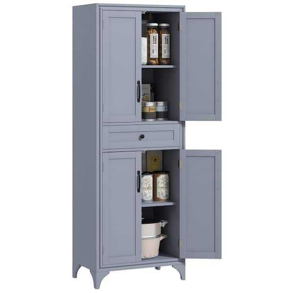 HOMCOM 67" Freestanding Kitchen Pantry Storage Cabinet with Doors and Shelf Adjustability, Kitchen Shelving Furniture, Gray