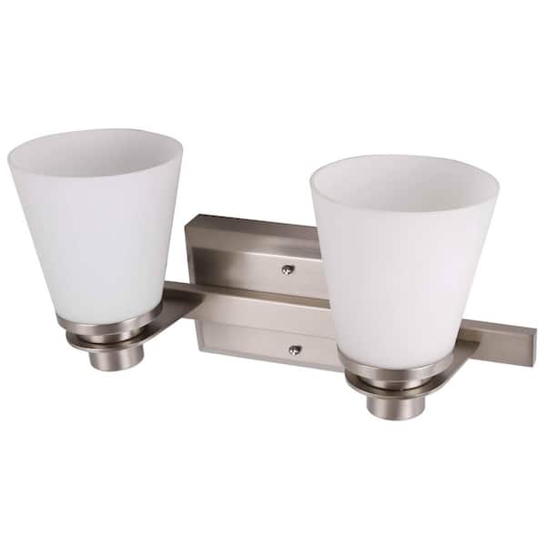 Unbranded 2-Light Brushed Nickel Vanity Lighting with Etched Opal Glass