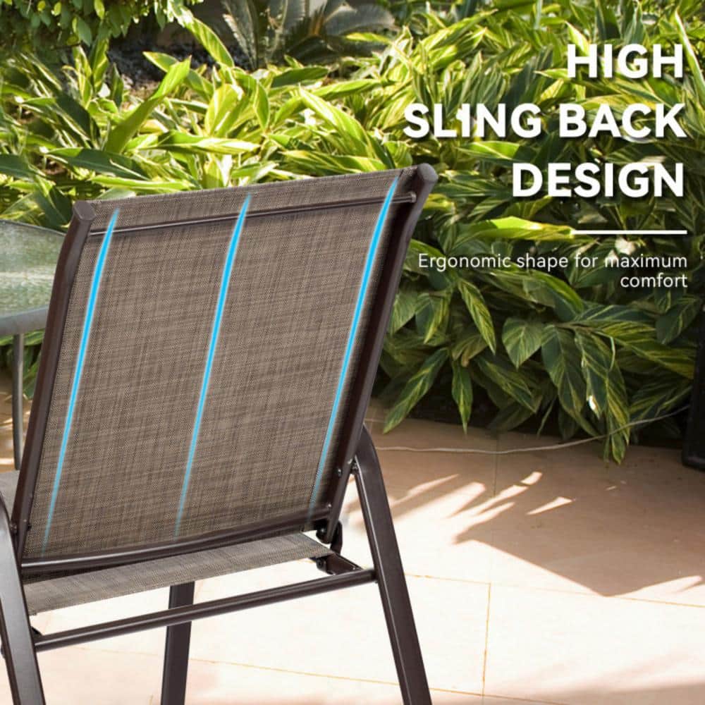 Gray Steel Frame Outdoor Dining Chairs with Armrests, Set of 2