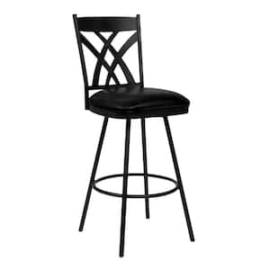 26 in. Stylish Black Faux Leather Black Metal Lattice Back Swivel Bar Stool