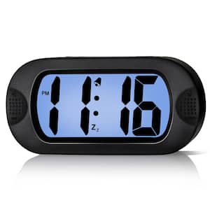 Black LCD Digital Alarm Clock with Snooze Function and Backlight - Battery Powered