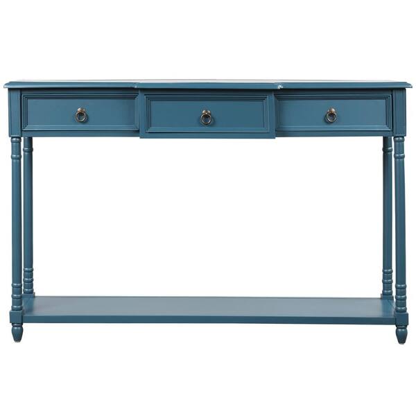 L Antique Navy Console Table Sofa, Sofa Table With Shelves And Drawers