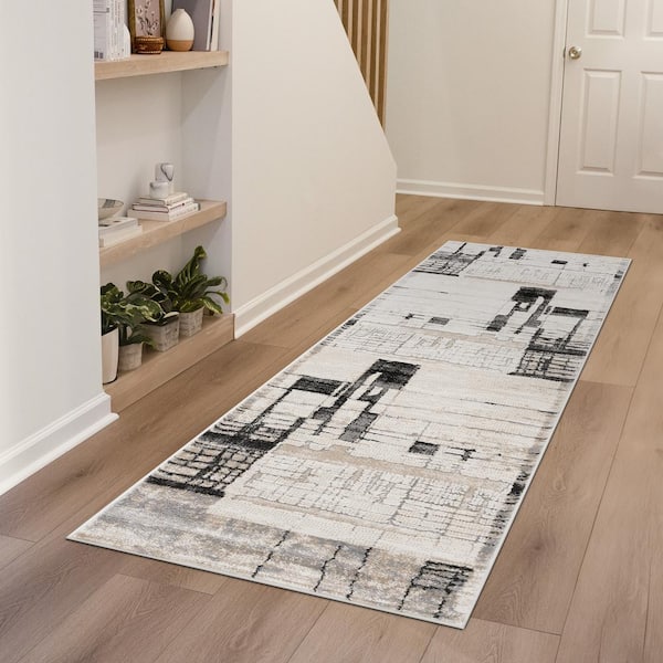 Alpha Beige 2 ft. x 8 ft. Abstract Indoor Area Rug