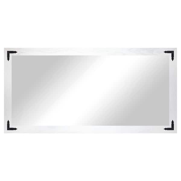 (33 in. W x 72 in. H) White Hardwood Rectangle Mirror with Decorative Corner Bracket