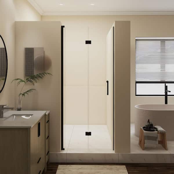 32 in. W x 72 in. H Bi-Fold Frameless Shower Door in Matte Black with Clear Glass