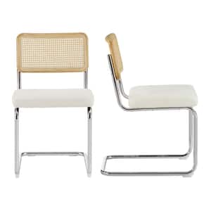 SIASY Off White Fabric Accent Cane Side Chair with Metal Frame Set of 2
