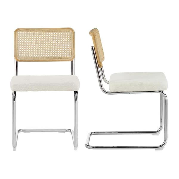 Art Leon SIASY Off White Fabric Accent Cane Side Chair with Metal Frame Set of 2