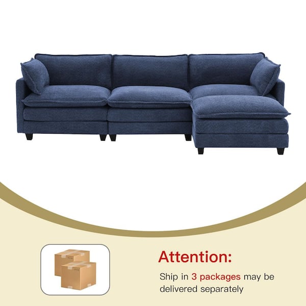JEAREY 112.2 in. W 4-Piece Modern Fabric Looped Velvet