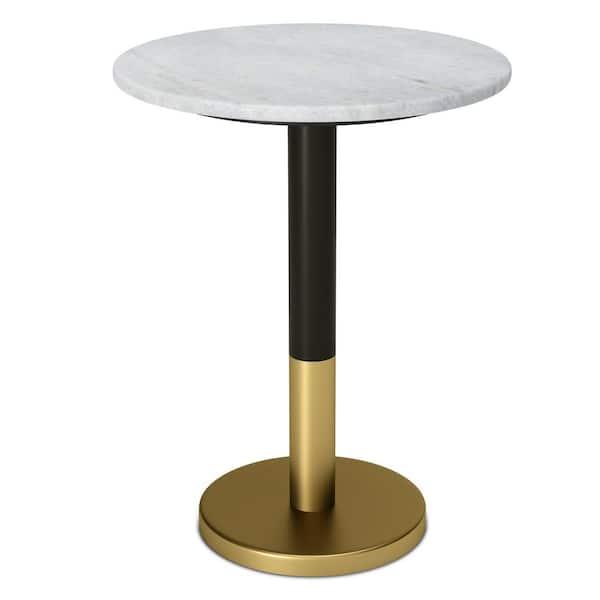 Simpli Home Evans Modern 16 in. Wide Metal Marble Side Table in White