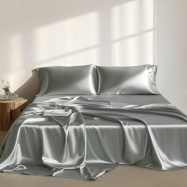 Madison Park Satin 6-Piece Grey Solid Polyester Full Luxury Sheet Set