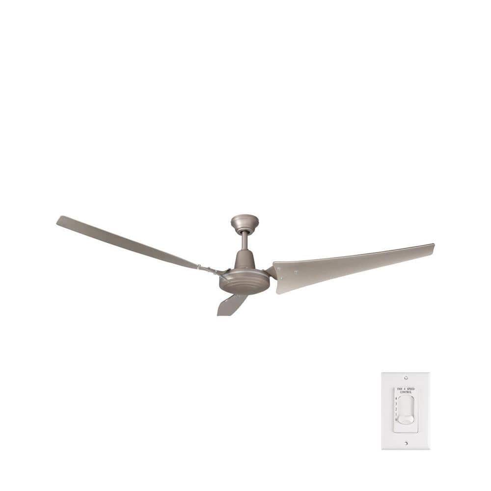 Hampton Bay Industrial 60 in. Indoor/Outdoor Brushed Steel Ceiling Fan with Wall Control, Downrod and Powerful Reversible Motor -  52869