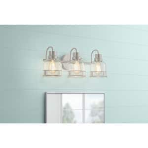 Willow Springs 23.5 in. 3-Light Brushed Nickel Bathroom Vanity Light with Clear Glass Shades