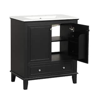 Elegant 30 in. x 18.3 in. x 34.5 in. Freestanding Bath Vanity in Black with White MDF Top