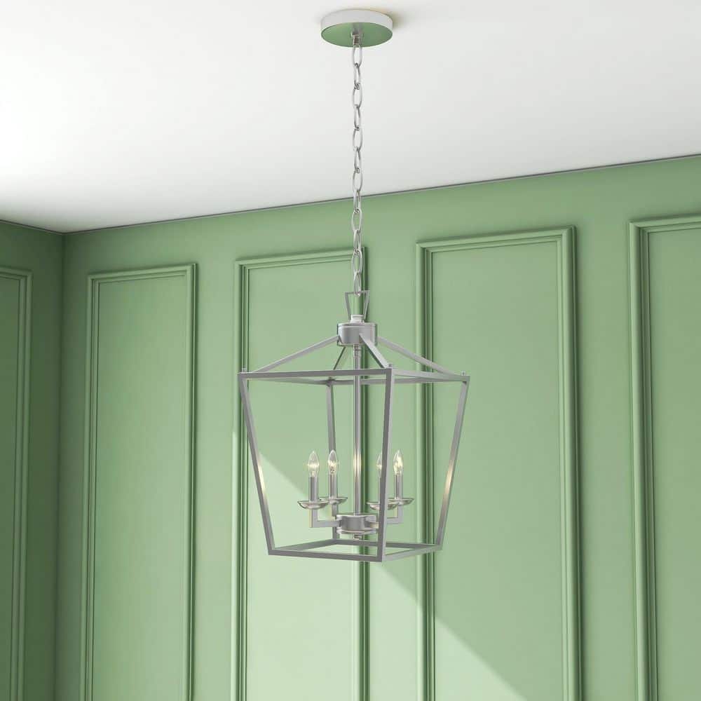 Brushed Nickel 4-Light Geometric Lantern Pendant Chandelier