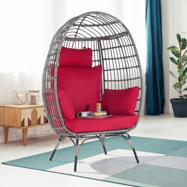 BFB Outdoor Oversized Gray Rattan Egg Chair Indoor Outdoor Chair
