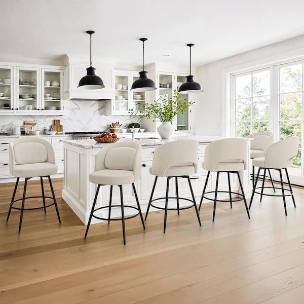 26 in Linen Fabric Swivel Bar Stool Metal Frame Bar Chairs Counter Height Bar Stool with Removable Cushion Set of 6