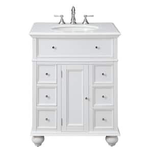 Hampton Harbor 28 in. W x 22 in. D x 35 in. H Single Sink Freestanding Bath Vanity in White with White Marble Top