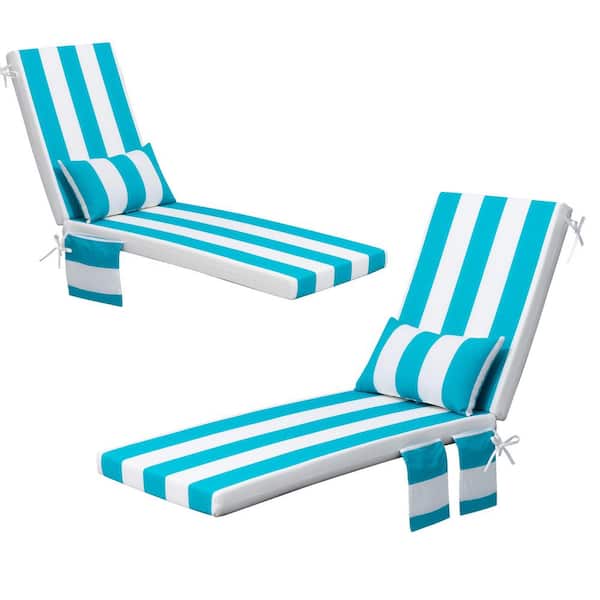 Pellebant 21 in. x 28 in. 2-Piece Deep Seating Outdoor Chaise Lounge Chair Cushion in Blue and White Stripe