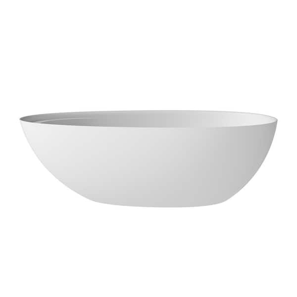 67 in. x 33 in. Solid Surface Stone Resin Freestanding Soaking Bathtub with Center Drain, Drainer, Hose in Matte White