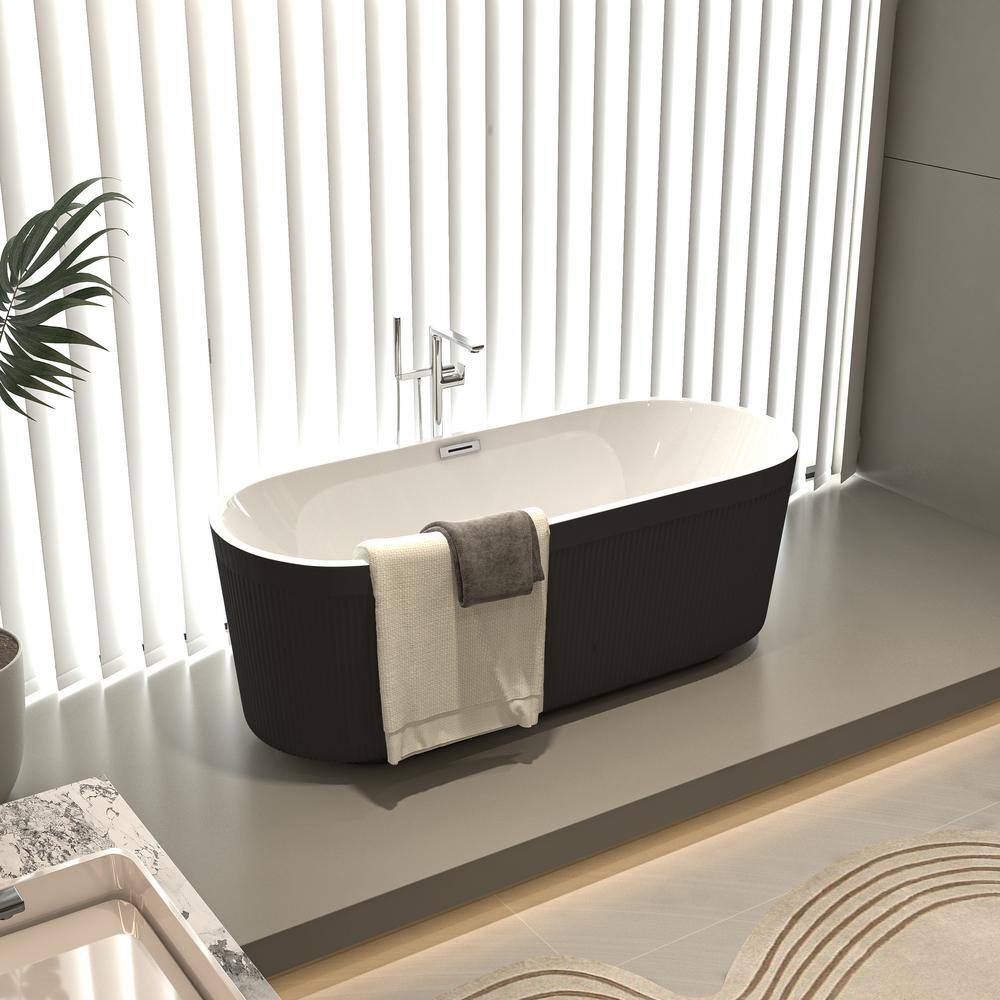 59-Inch Black and White Acrylic Freestanding Double Slipper Bathtub