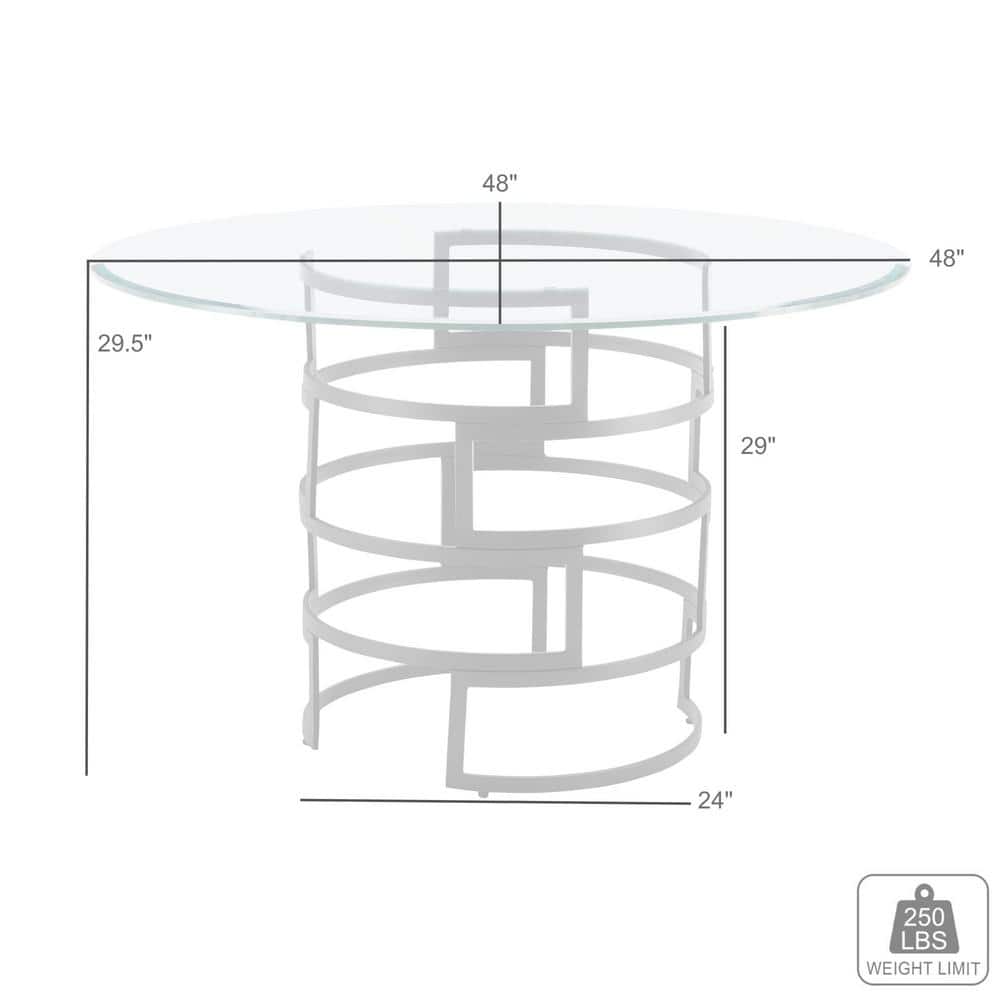 Diaz 48" Round Glass Dining Table with Matte Black Iron Base