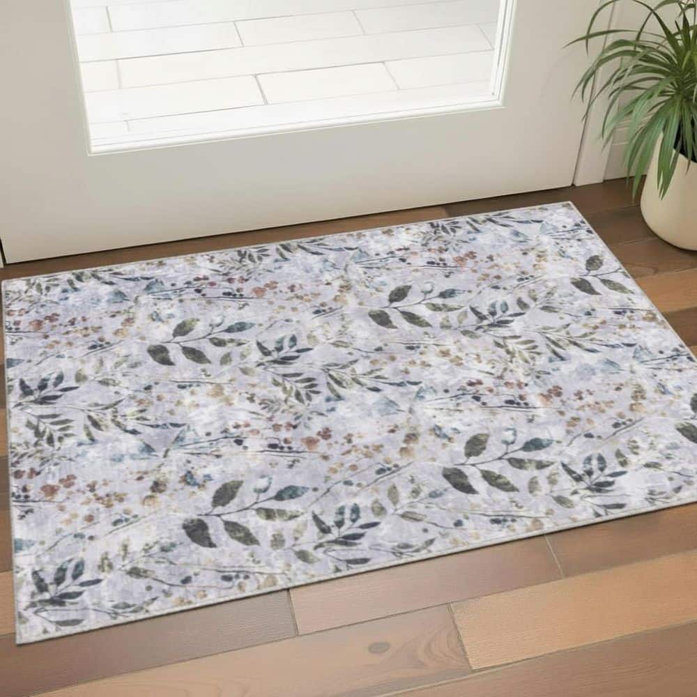 3' X 5' Gray and Blue Floral Power Loom Washable Non Skid Area Rug price history on PriceWatchPro