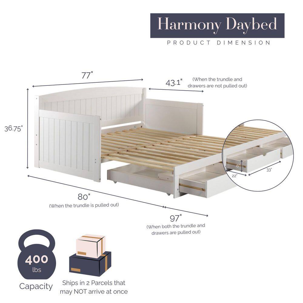 Harmony 1-Piece White Twin Daybed with King Conversion - thumbnail 8