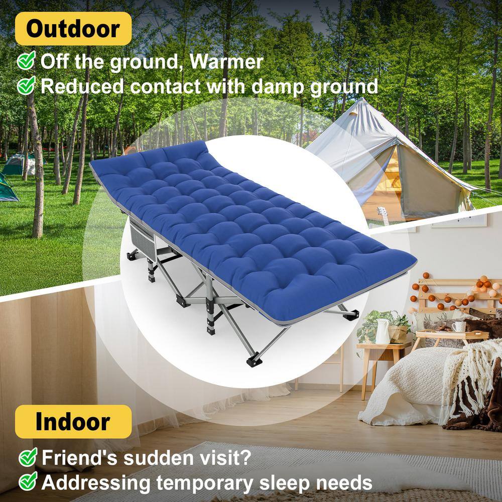 Blue Folding Camping Cot with Mattress and Carry Bag