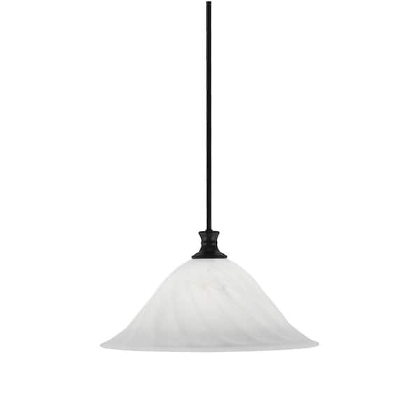 Unbranded Peabody 60-Watt 1-Light Matte Black Shaded Pendant Light with 20 in. White Swirl Glass Shade, No Bulb Included