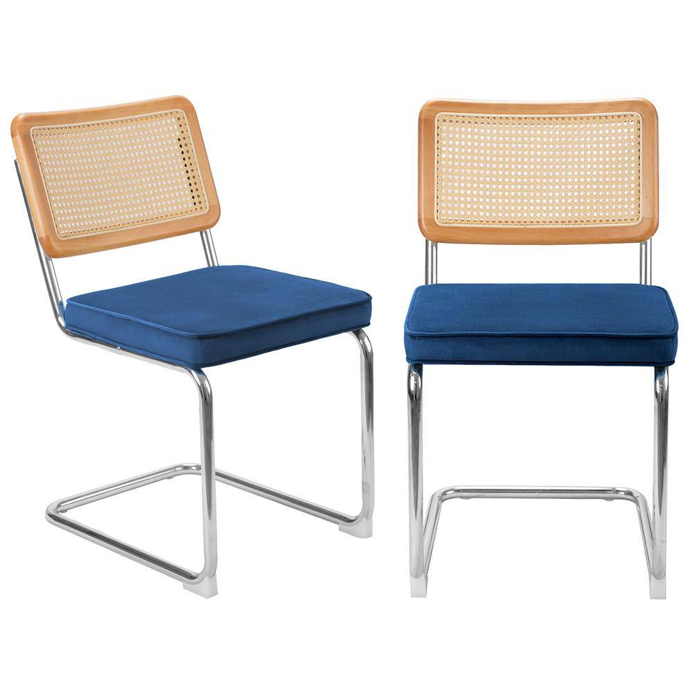 2-Piece Metal Outdoor Lounge Chairs with Dark Blue Cushions for Deck, Balco