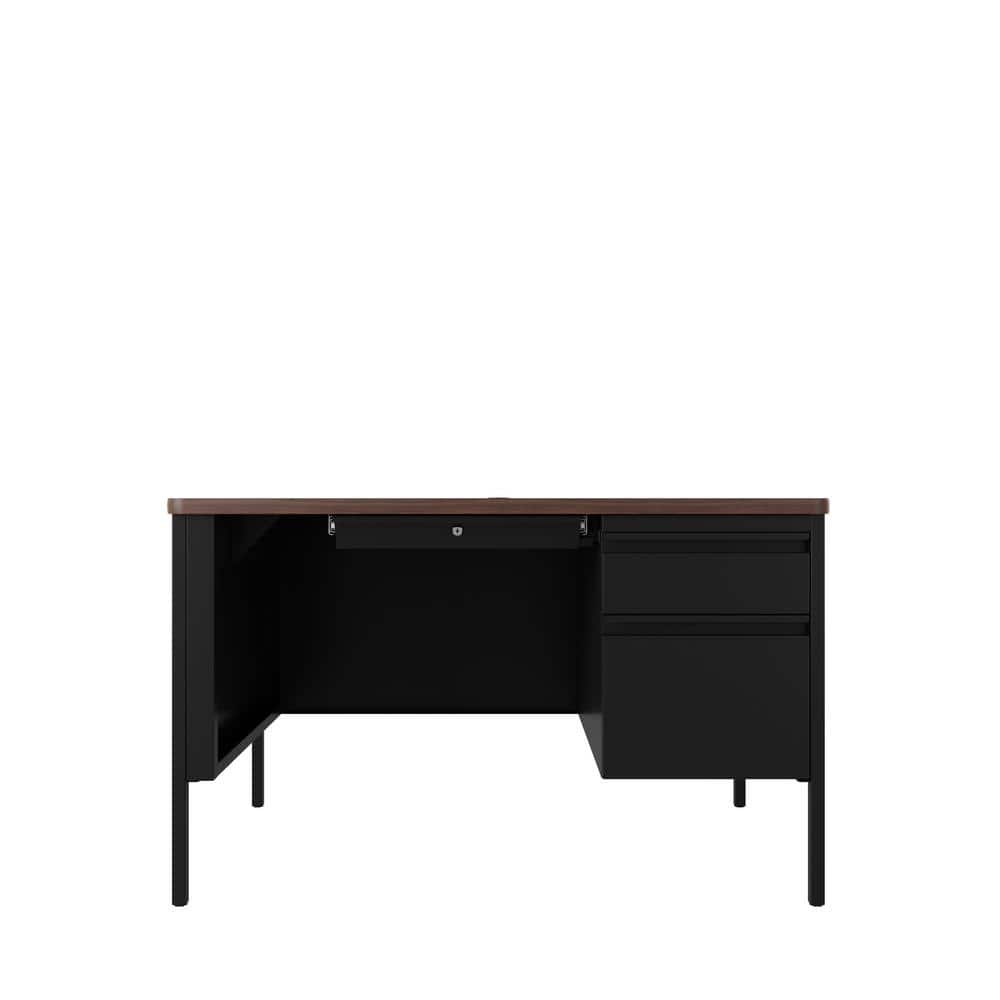 Walnut and Black Corner Desk with Drawer and Filing Cabinet