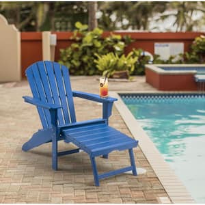Classic Navy Blue Outdoor Plastic Adirondack Chair with Footrest