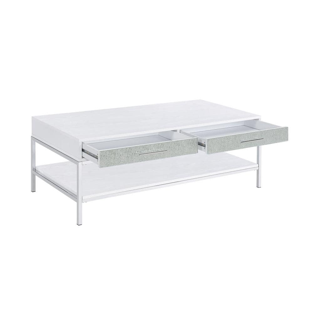 Mirage White Wood and Chrome Rectangular Coffee Table with Storage