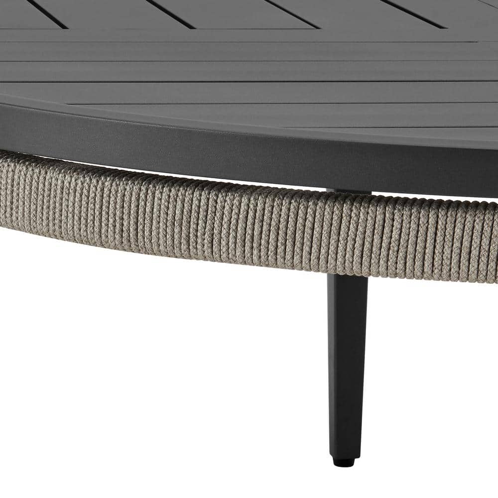 Zella 42" Charcoal Aluminum Round Outdoor Coffee Table with Light Gray Rope
