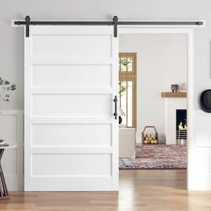 48 in. x 84 in. 5-Panel Solid MDF White Finished Interior Sliding Barn Door with Hardware Kit