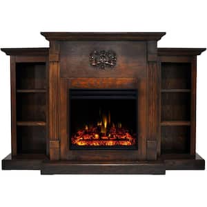Sanoma 72 in. Electric Fireplace Heater in Walnut with Mantel, Bookshelves, Enhanced Multi-Color Log Display and Remote