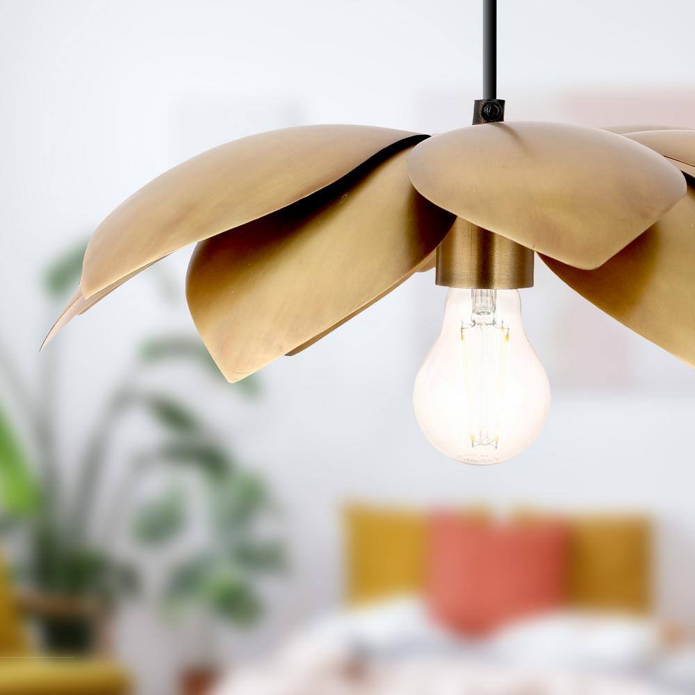 Antique Brass Petal Dome Pendant Light with Adjustable Height