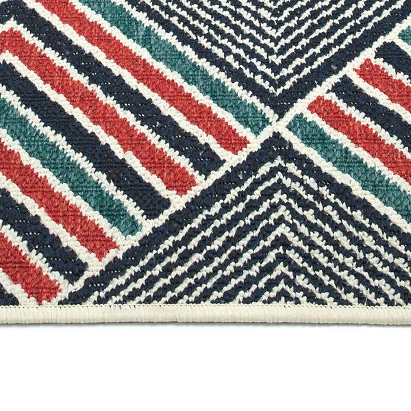 Pianta Collection Navy 1'11" x 3'7" Rectangle Residential Indoor-Outdoor Throw Rug