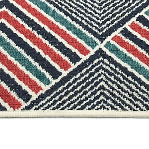 Pianta Collection Navy 7'10" x 7'10" Round Residential Indoor-Outdoor Area Rug